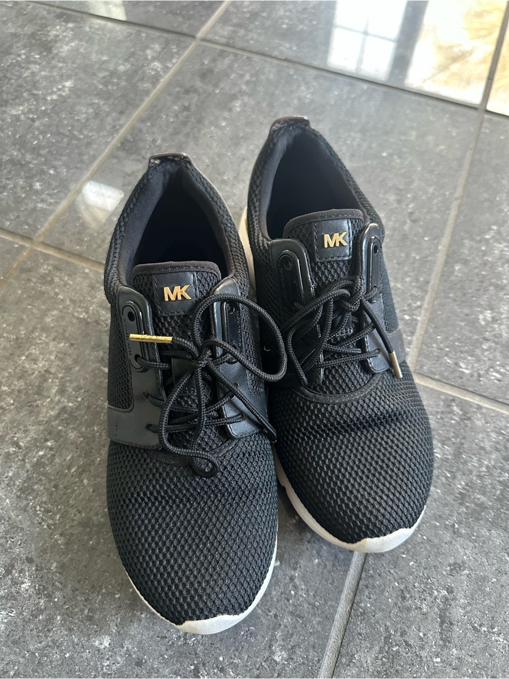 Michael Kors Black Knit Logo Sneakers with Gold Accents